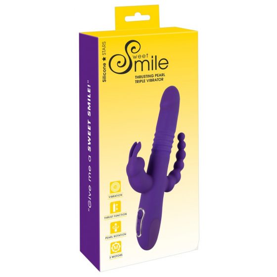 SMILE Triple - akumuliatorinis, trigubo veikimo, sukamasis-stūmovasis vibratorius (purpurinė)