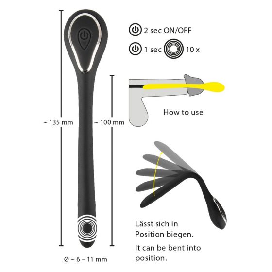Penio Kištuko Dilatorius - įkraunamas šlaplės vibratorius (0,6-1,1 cm) - juodas