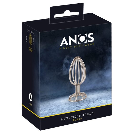 ANOS Metal (3,8cm) - metalinė analinė dildo su narveliu (sidabrinė)