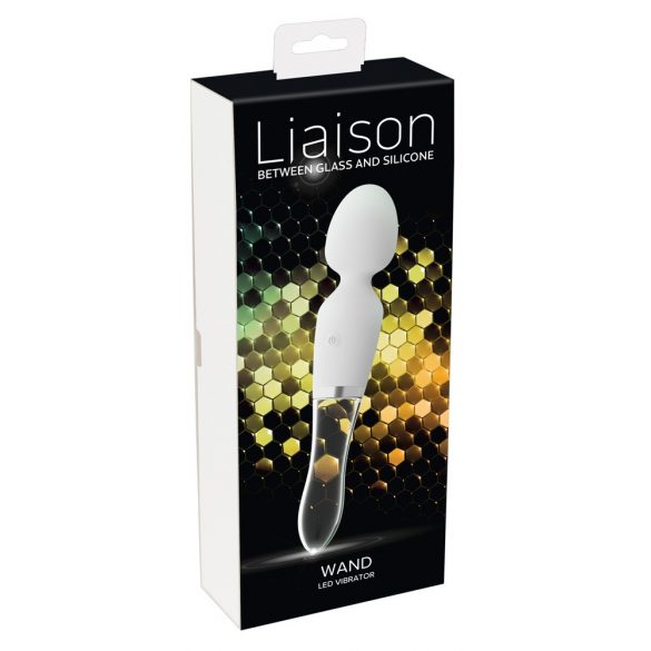 Liaison Wand - akumuliatorinis silikoninis-stiklas LED vibratorius (permatomas-baltas) 