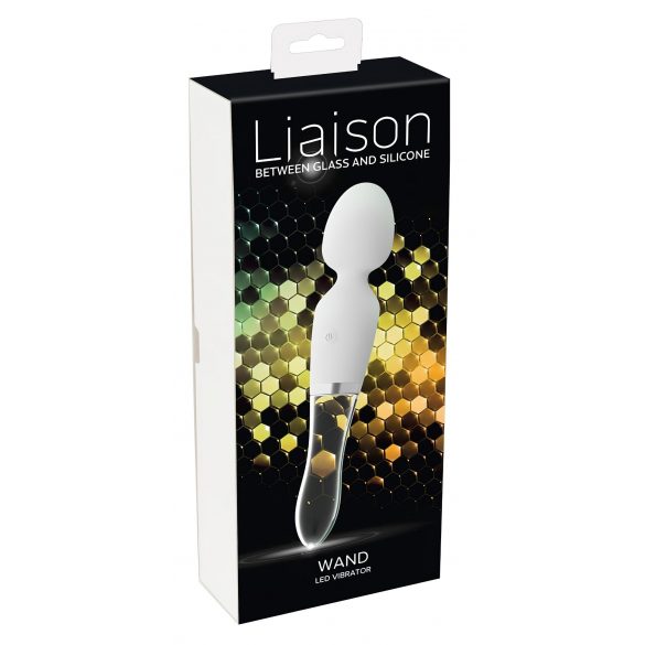 Liaison Wand - akumuliatorinis silikoninis-stiklas LED vibratorius (permatomas-baltas) 