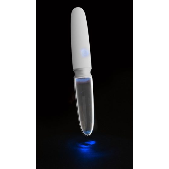 Liaison - akumuliatorinis silikoninis-stiklinis LED vibratorius (permatomas-baltas)