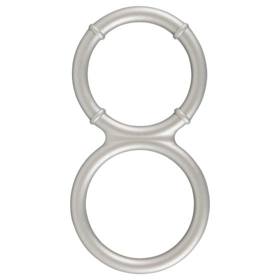 You2Toys - metalinio efekto dvigubas silikoninis varpos ir sėklidžių žiedas (sidabrinis)