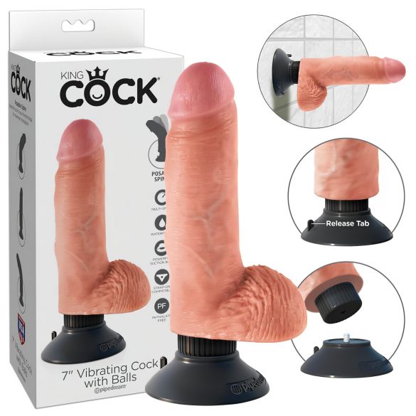 King Cock 7 lankstomas dildo su sėklidėmis ir siurbtuku (18 cm) - natūralus 