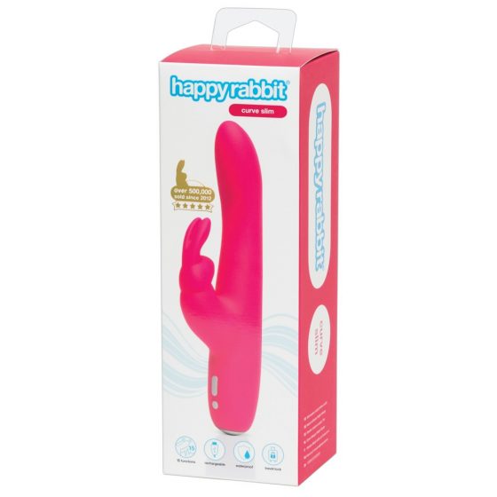Happyrabbit Curve Slim - atsparus vandeniui, įkraunamas vibratoriumi su zuikio formos klitorio stimuliatoriumi (rožinis)