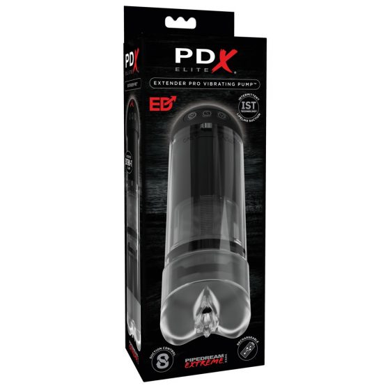 PDX Elite Extender Pro - akumuliatorius siurblio-vibruojanti dirbtinė vagina (juoda)