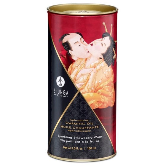 Shunga - šildantis masažo aliejus - šampano ir braškių kvapo (100 ml)