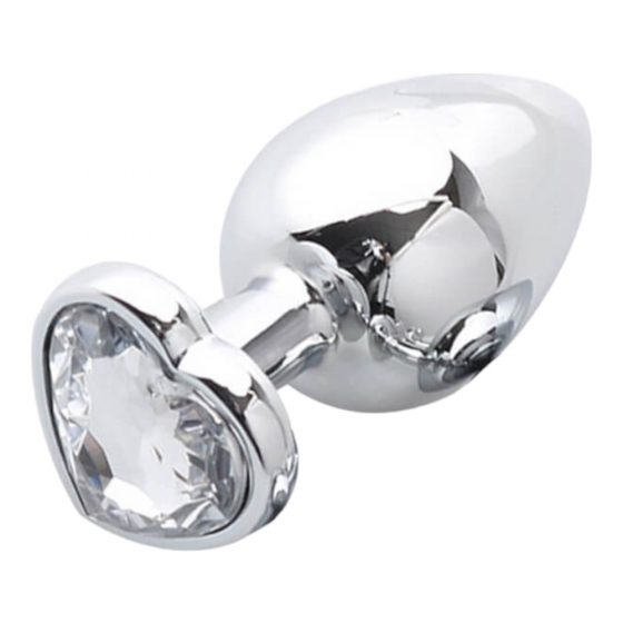Sunfo - metalinis analinis kaištis su širdelės formos akmeniu (sidabrinis-baltas)