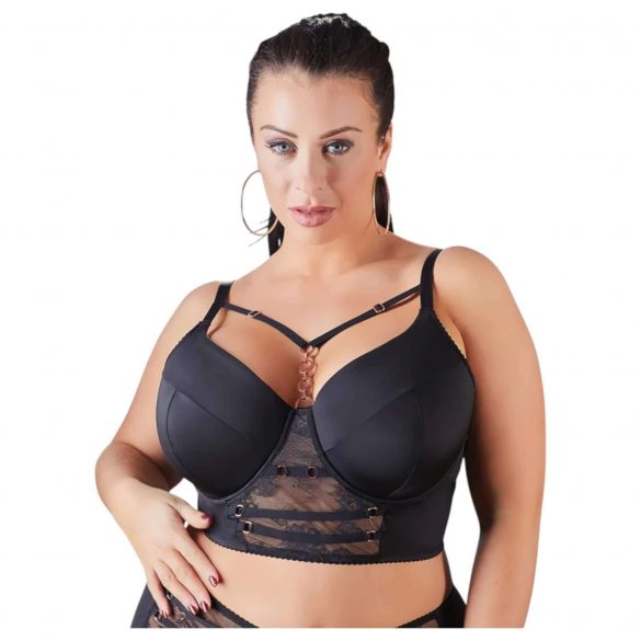 Cottelli Plus Size - petnešėlėmis ir nėriniais puošta liemenėlė (juoda) 