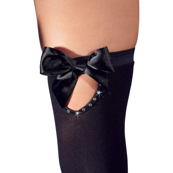Cottelli - Blizgantis prisegamas kojinės su kaspinu (juoda)