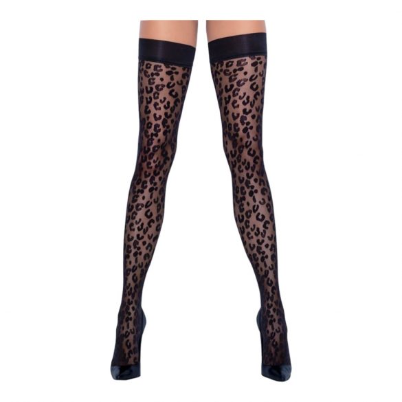 Cottelli Legwear - leopardinis rašto kojinės (juoda) 