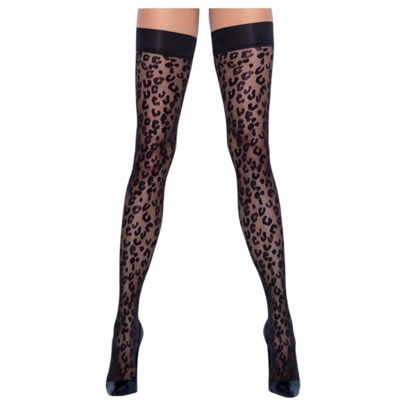 Cottelli Legwear - leopardinis rašto kojinės (juoda) 