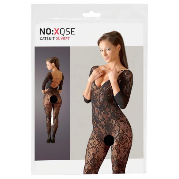 NO:XQSE - Gėlių raštų bodystocking - juoda (S-L) 