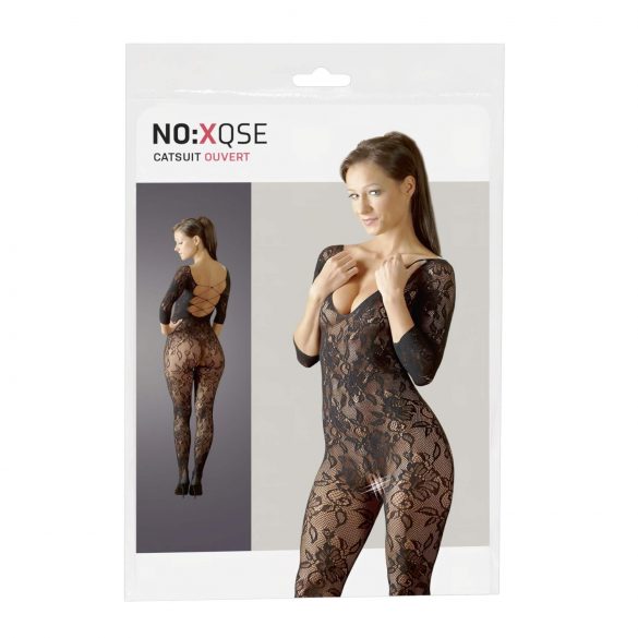 NO:XQSE - Gėlių raštų bodystocking - juoda (S-L) 