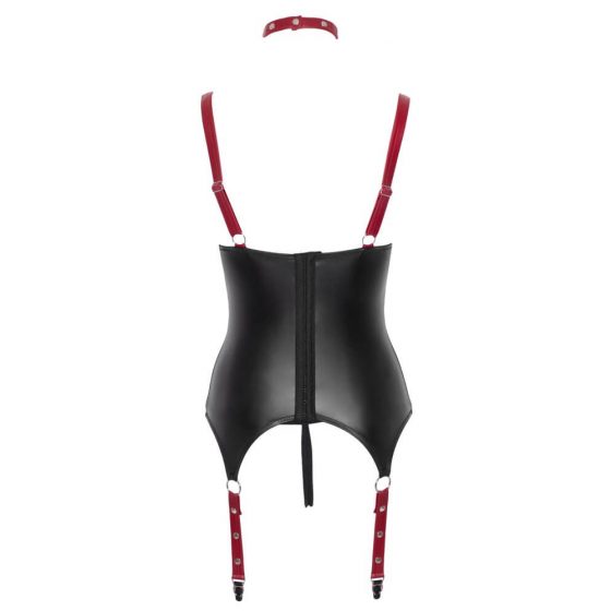 Cottelli Bondage - Blizgantis, krūtų pakėlimą palaiko viršus su antkakliu (juoda) - XL