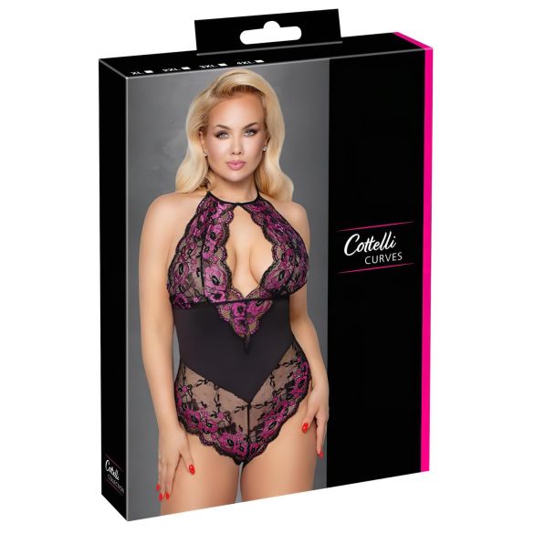 Cottelli Plus Size - gėlėtas bodis (juoda-violetinė)