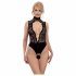 Abierta Fina - Lace, Open Bodysuit with Rhinestones (Black) 