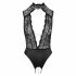 Abierta Fina - Lace, Open Bodysuit with Rhinestones (Black) 