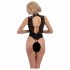 Abierta Fina - Lace, Open Bodysuit with Rhinestones (Black)  - M