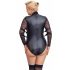 Cottelli Bondage Plus Size - juodasis nėriniuotas bodis su rankovėmis  - 2XL