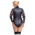 Cottelli Bondage Plus Size - juodasis nėriniuotas bodis su rankovėmis  - 3XL