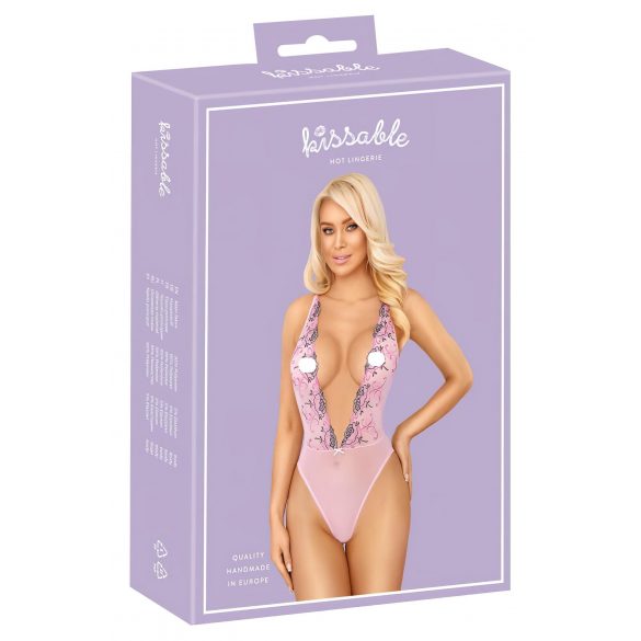 Kissable - rožinių siuvinėjimų bodis (rožinis)  - L/XL