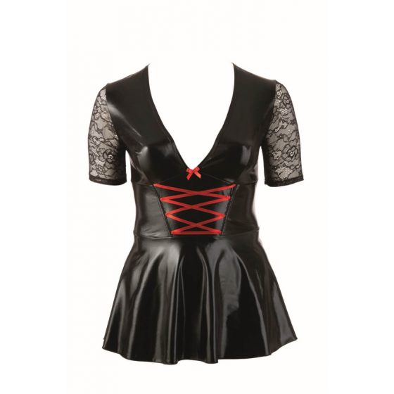 Cottelli Plus Size - blizganti juoda suknelė su raudonu korsetu - XXXXL
