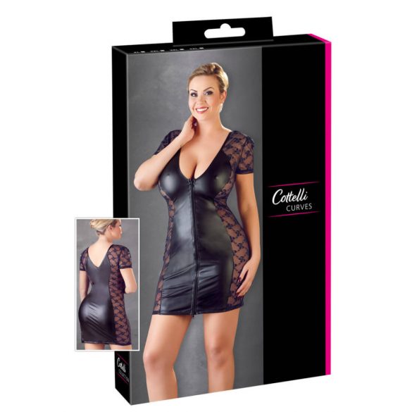 Cottelli Plus Size - juodos nėriniuotos kombinacijos su banteliais suknelė - 3XL