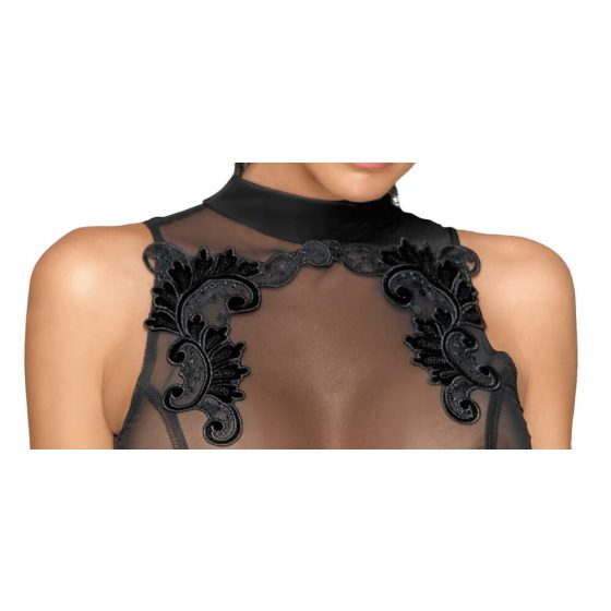 Noir - skaidrus siuvinėtas viršus blizgi mini suknelė (juoda)