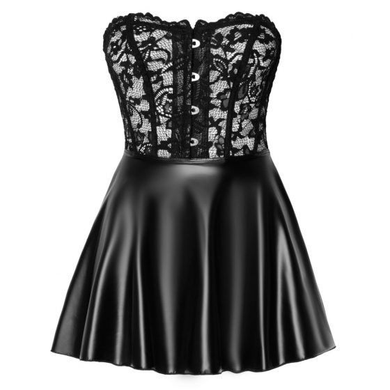 Noir - Nėriniuotą viršutinę dalį turinti blizgi mini suknelė (juoda)
