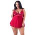 Cottelli Plus Size - nėriniuota, lengva babydoll (raudona) 