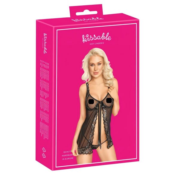 Kissable - atviras babydoll su kelnaitėmis (juoda)  - L/XL