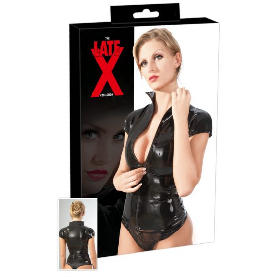 LATEX - trumpomis rankovėmis, užtrauktuku moteriški marškinėliai (juodi)