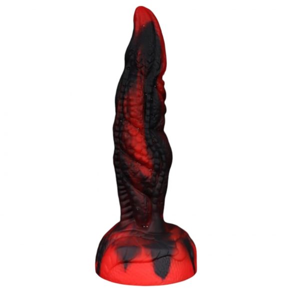 OgazR Hell Dong - siurbiamuoju pagrindu turintis rifliuotas dildo - 20 cm (juoda-raudona)