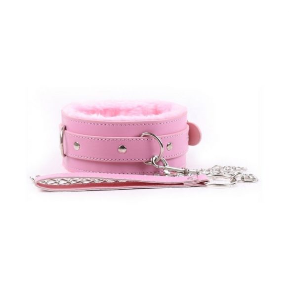 Lined BDSM Collar with Leash (Pink) 