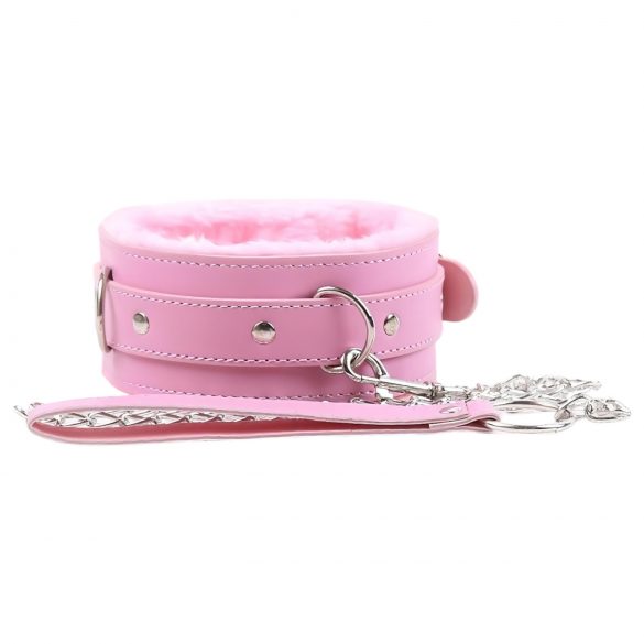 Lined BDSM Collar with Leash (Pink) 