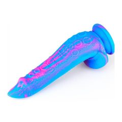   „Šašlykinis čiuptuvas su sėklidėmis - silikoninis dildo - 18cm (mėlyna-rožinė)“
