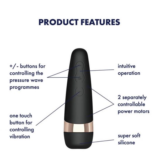 Satisfyer Pro 3+ – nepralaidus vandeniui, įkraunamas klitorio stimuliatorius-vibratorius (juodas)