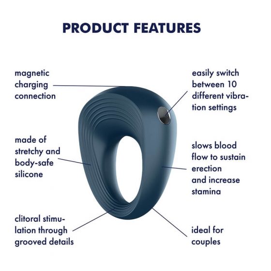 Satisfyer Power Ring - atsparus vandeniui vibruojantis penio žiedas (pilkas)