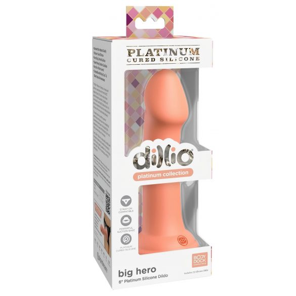 Dillio Didvyrias - siurbtuku pritvirtinamas silikoninis dildo (17cm) - oranžinis 