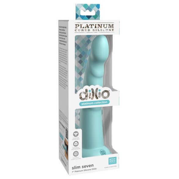 Dillio Slim Seven - stimuliacinis dildo su prisisiurbiančiu pagrindu (20 cm) - turkio spalvos 