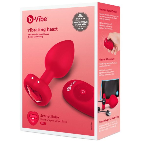 b-vibe heart - įkraunama, belaidė analinė vibracija (raudona) 