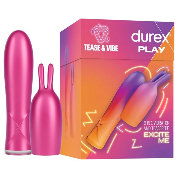 Durex Tease & Vibe - lazdijantis vibratorius su triušiuko klitorio stimuliatoriumi (rožinis)