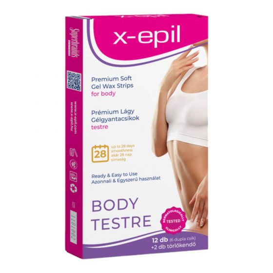 X-Epil - paruoštos naudoti aukštos kokybės gelinės vaško juostelės kūnui (12 vnt.)