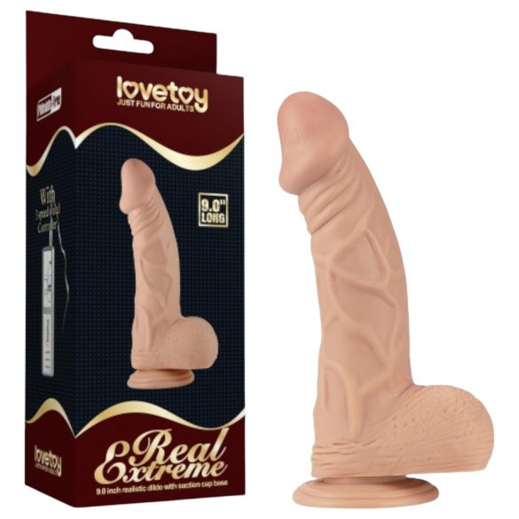 Lovetoy Real Extreme - su siurbtuku, su sėklidėmis dildo - 23 cm (natūralus)