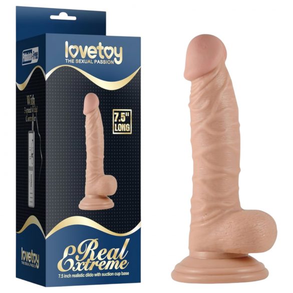 Lovetoy Real Extreme - su padu, su sėklidėmis G-taško dildo - 19 cm (natūralus)