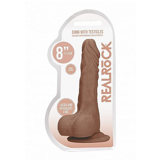 RealRock Dong 8 - tikroviškas, su sėklidėmis dildo (20cm) - tamsus natūralus.