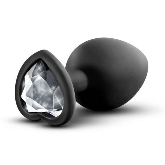 Temptasia S - sidabrinis akmenukais, širdies formos analinis dildo (juoda) - mažas