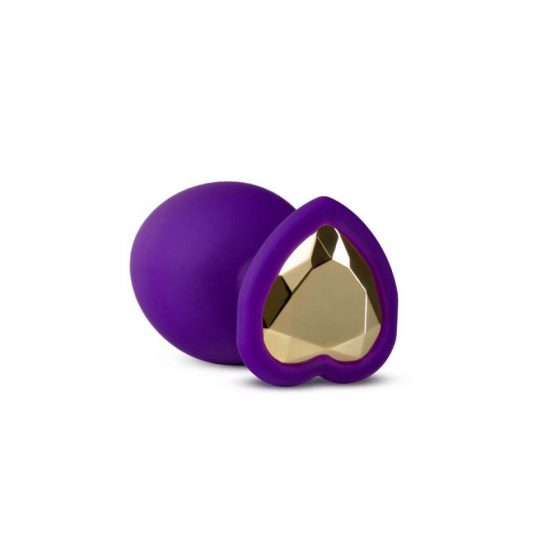 Temptasia M - aukso akmenėliu, širdies formos analinis dildo (violetinis) - vidutinis