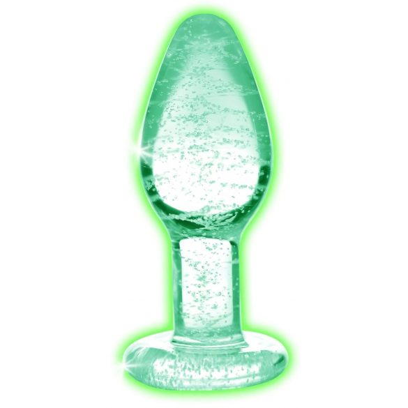 Booty Sparks Glow in the Dark L - stiklinis analinis dildo (skaidrus)